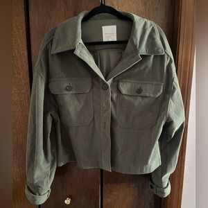 Olive green button up jacket